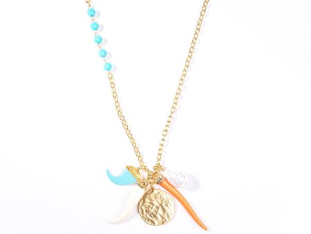 Gold and Turquoise Chain Necklace with Multicolored Pendants Hot on Sale