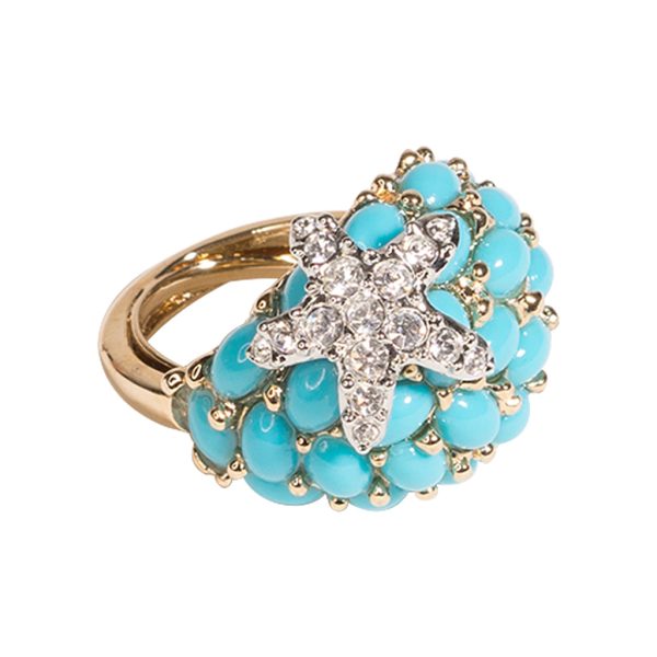 Turquoise And Crystal Starfish Ring Sale