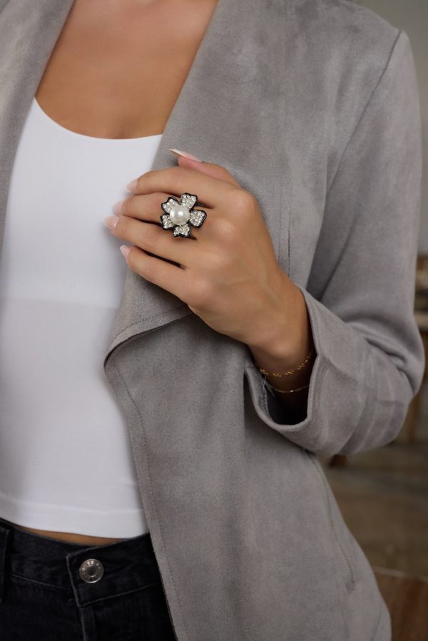 Pearl Center Flower Adjustable Ring Hot on Sale