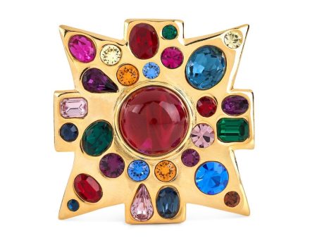 Gold Multi-Gem Maltese Cross Pin Online now