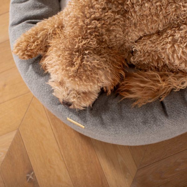 Donut Bed With Removable Covers in Pewter Herringbone Tweed by Lords & Labradors Online now