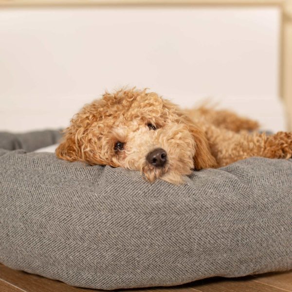 Donut Bed With Removable Covers in Pewter Herringbone Tweed by Lords & Labradors Online now