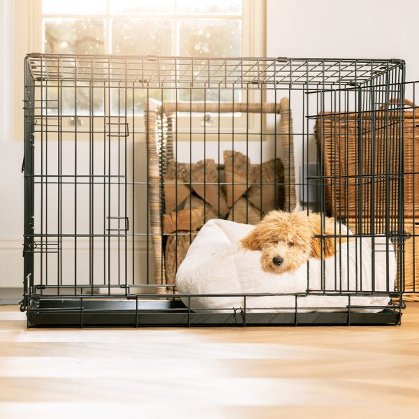 Cosy & Calming Puppy Crate Bed With Removable Covers in Calming Anti-Anxiety Cream Faux Fur by Lords & Labradors Online Hot Sale