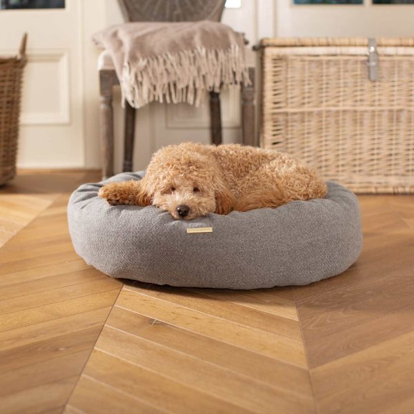 Donut Bed With Removable Covers in Pewter Herringbone Tweed by Lords & Labradors Online now