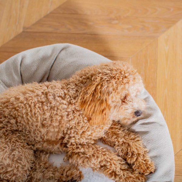 Donut Bed With Removable Covers in Natural Herringbone Tweed by Lords & Labradors Online